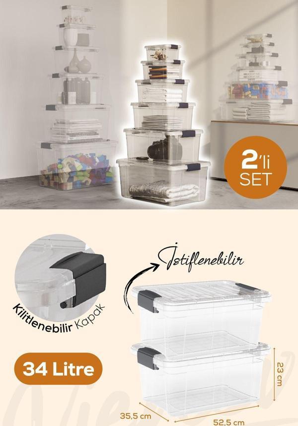Vienev 2'li 34 Litre Kilitli Kapaklı Saklama ve Erzak Kutusu 33116 - Image 1