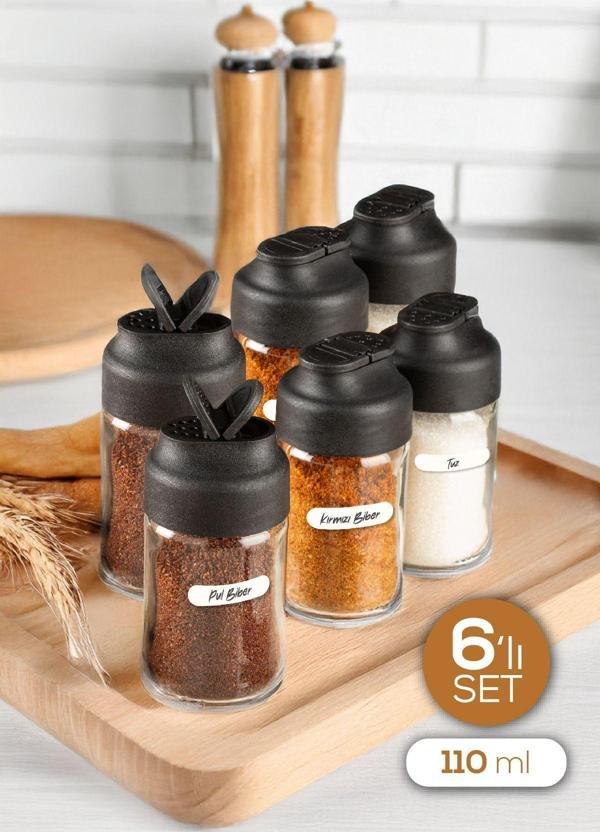 Vienev 6'lı Çift Kapaklı Cam Baharatlık Seti 110 ml - Image 1