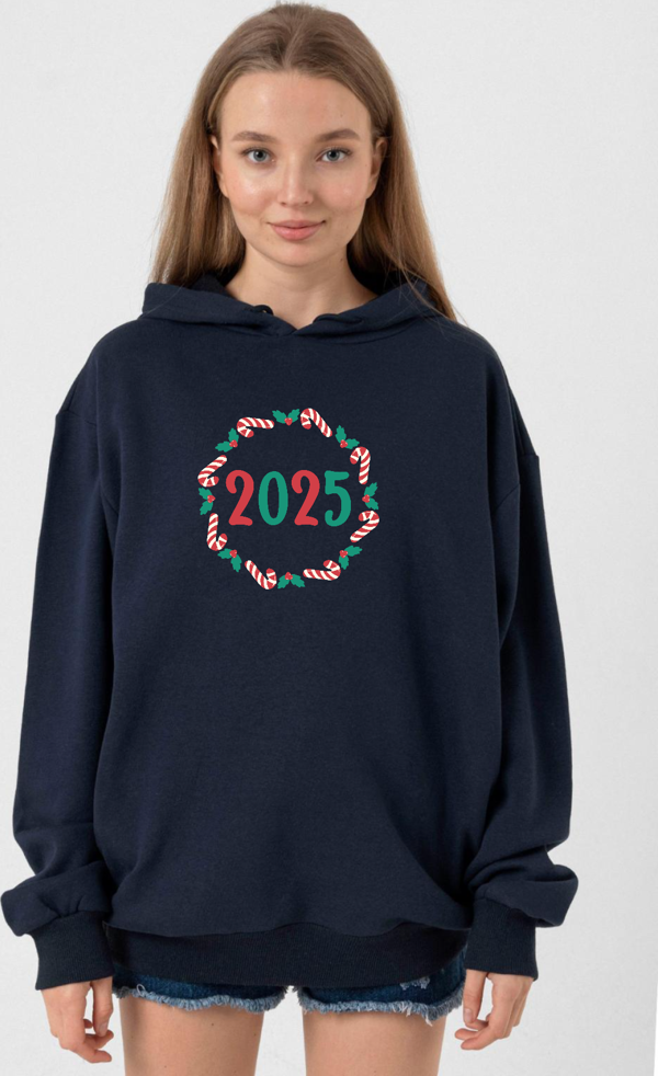 Christmas Holiday Wreath Lacivert Kadın 3ip Kapşonlu - Image 1