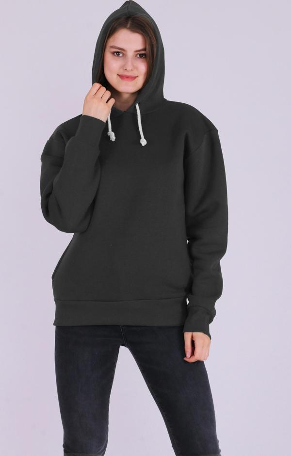 Füme Basic Oversize Kadın Kapüşonlu Hoodie 3 iplik Sweatshirt - Image 1