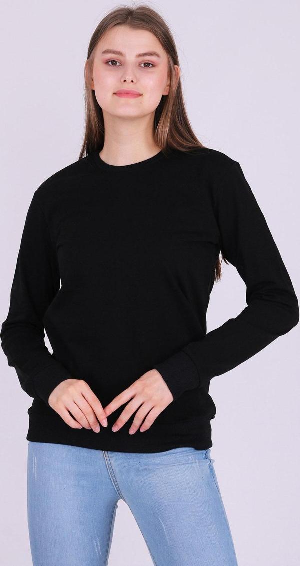 Siyah Basic Kadın 2 iplik Sweatshirt - Image 1