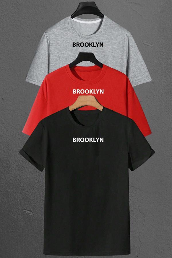 Brooklyn Baskılı Unisex Oversize 3'lü T-shirt Paketi - Image 1