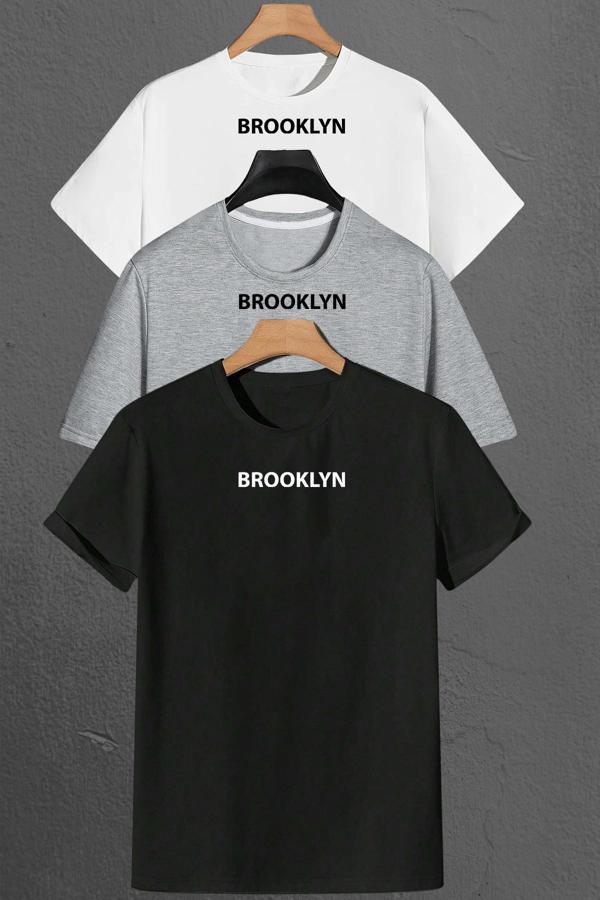 Brooklyn Baskılı Unisex Oversize 3'lü T-shirt Paketi - Image 1