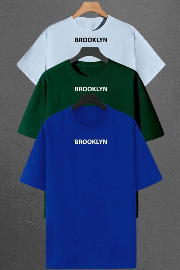 Brooklyn Baskılı Unisex Oversize 3'lü T-shirt Paketi - Image 1