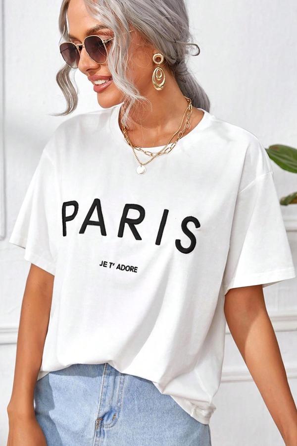 Unisex Paris Baskılı Oversize Tshirt - Image 1