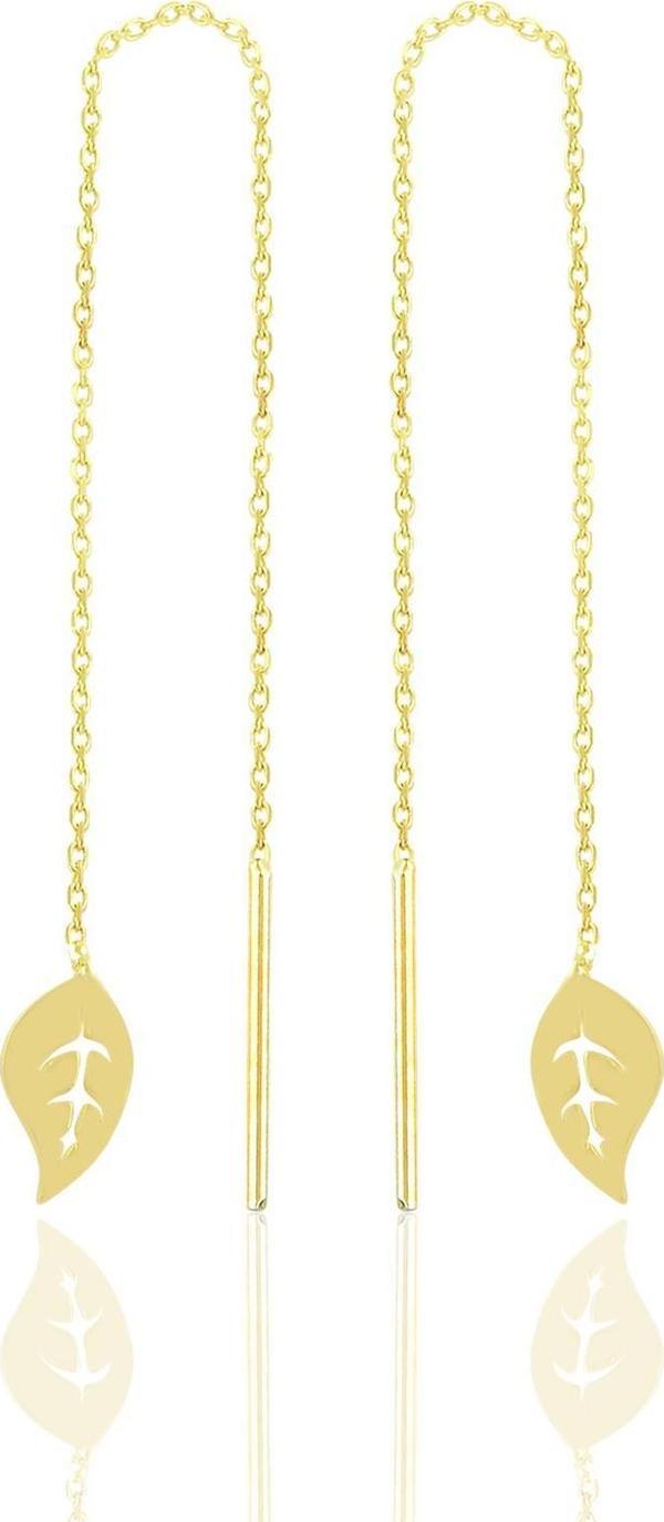 Gümüş altın yaldızlı yaprak modeli gümüş zincir küpe [barcode] - Image 1