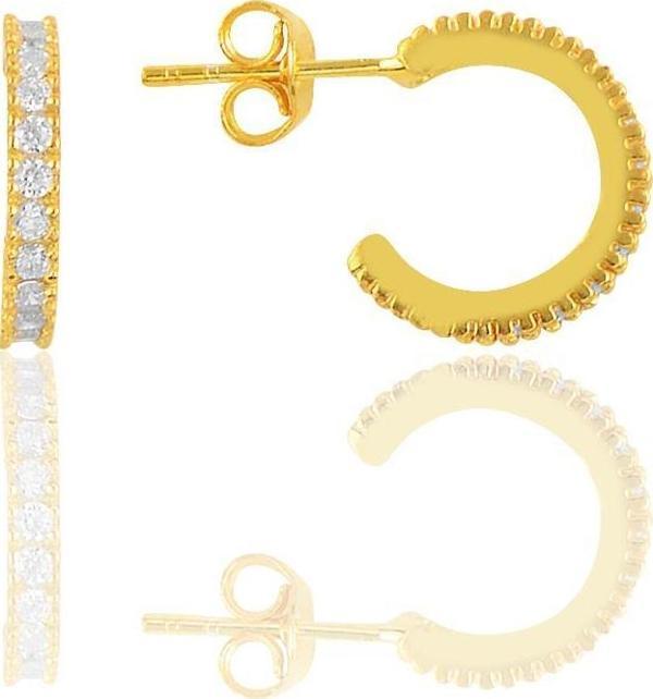Gümüş altın yaldızlı zirkon taşlı 13 mm tamtur halka küpe [barcode] - Image 1