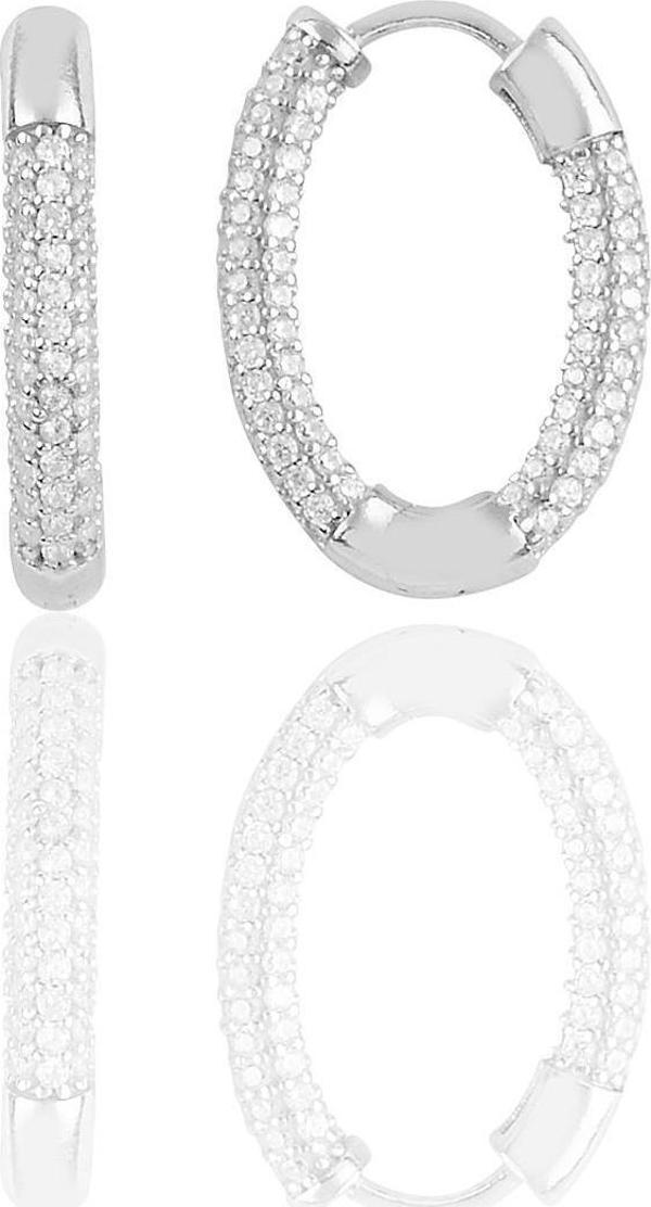 Gümüş rodyumlu zirkon taşlı trend oval küpe [barcode] - Image 1