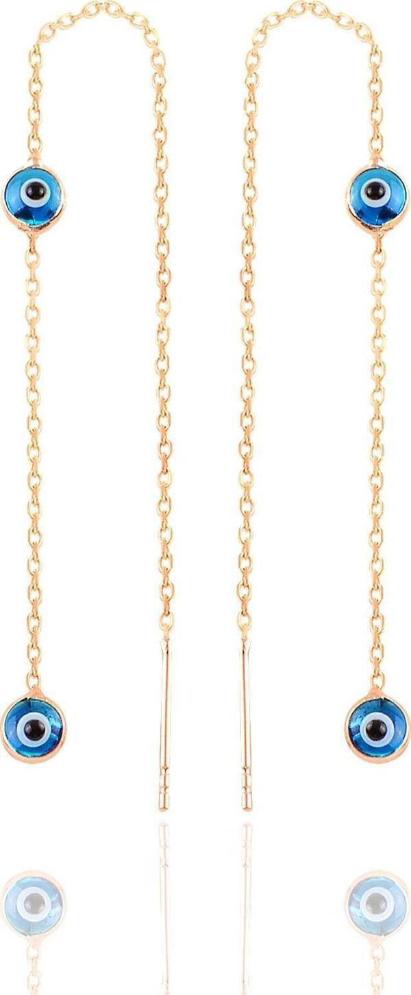 Gümüş rose cam göz çift nazarlı gümüş zincir küpe [barcode] - Image 1