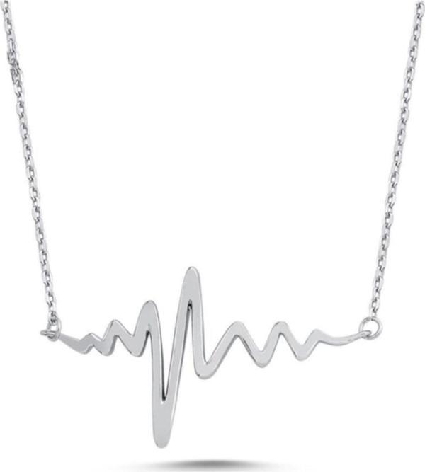 Gri Kalp Atışı Ritim Metal Zincirli Hediyelik Kolye Takı - Image 1