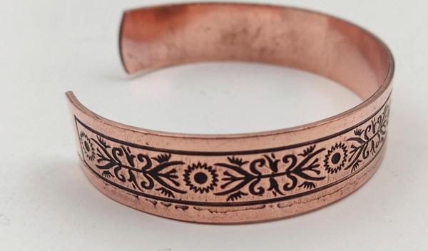 Bakır Bileklik 1,5x17,5 cm Kalemkar El İşlemesi Doğal Saf Bakır M5 - Image 1