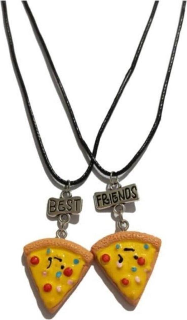 Pizza Dilimi Best Friend Bff 2li Deri İpli Kolye Trend Kolye Hediyelik - Image 1