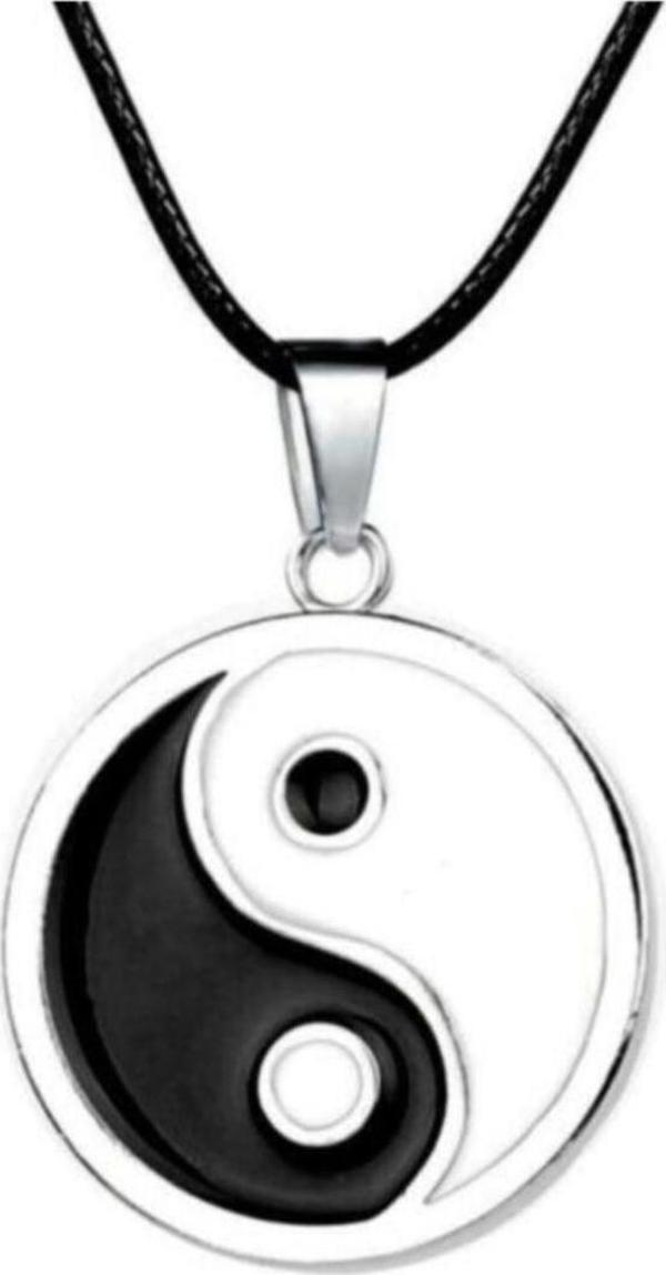 Ying Yang Madalyon Suni Deri Ipli Metal Kolye - Image 1