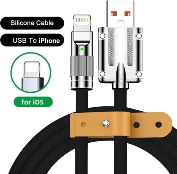 Valkyrie 120W-S 6A Ios Apple Lightning Sıvı Silikon Data Hızlı Şarj Kablosu - Bakır Döşeme - Katlanmaz Kırılmaz Dayanıkl - Image 1