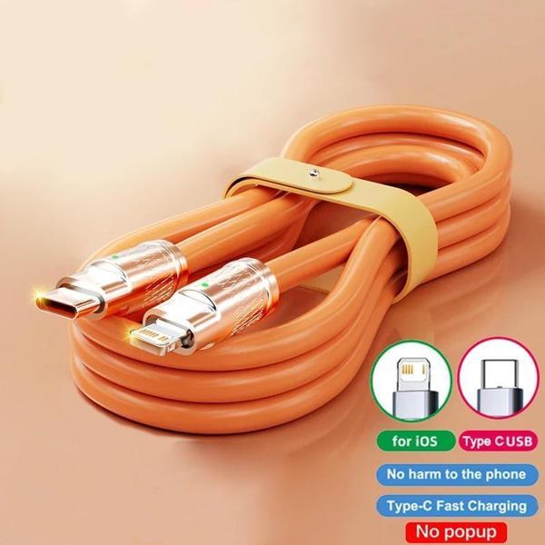 Valkyrie 6A TTA-1 Type-C to Apple Ios Lightning Sıvı Silikon Data Hızlı Şarj Kablosu - Bakır Döşeme  - 1.5 Metre - Katla - Image 1