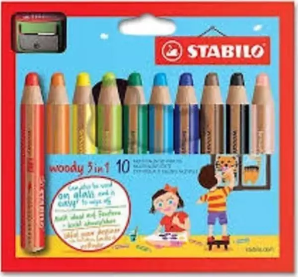 Stabilo Woody 3'ü 1 arada 10'lu Renkli Boya Kalemi + Kalemtıraş Set - Image 1
