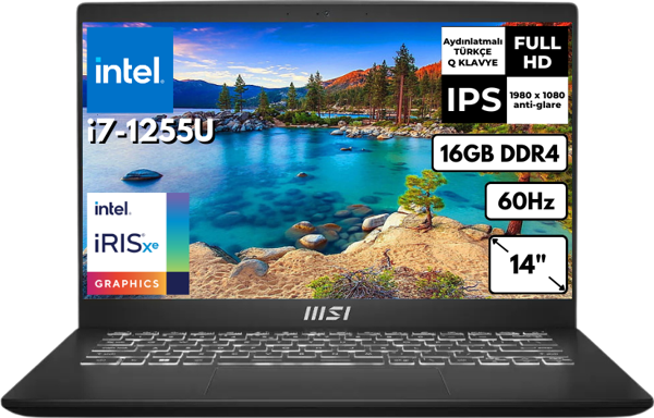 MSI Modern 14  i7-1255U 16 GB 512 GB SSD 14″ FHD FreeDos Notebook C12MO-1039XTR BT1 - Image 1
