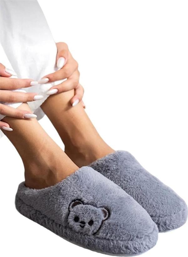 Kadın Ev Terliği Peluş Ses Yapmaz Kalın Taban Terlik 1021-127-0003 Gri-40 - Image 1