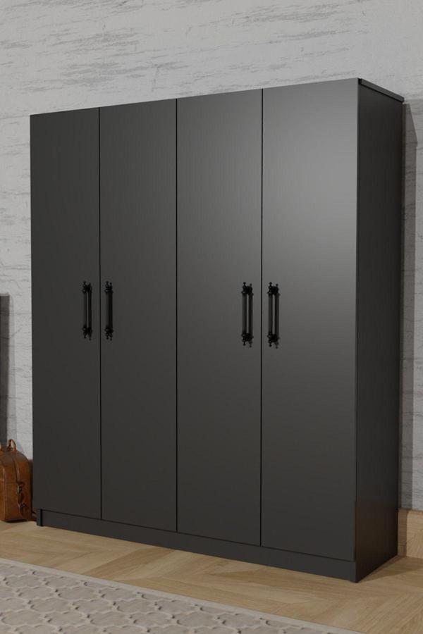 Aeka Ae-1054 Arena Antrasit Gri Gardırop 4 Kapaklı 2 Askılıklı, 6 Raflı Dolap - Image 1