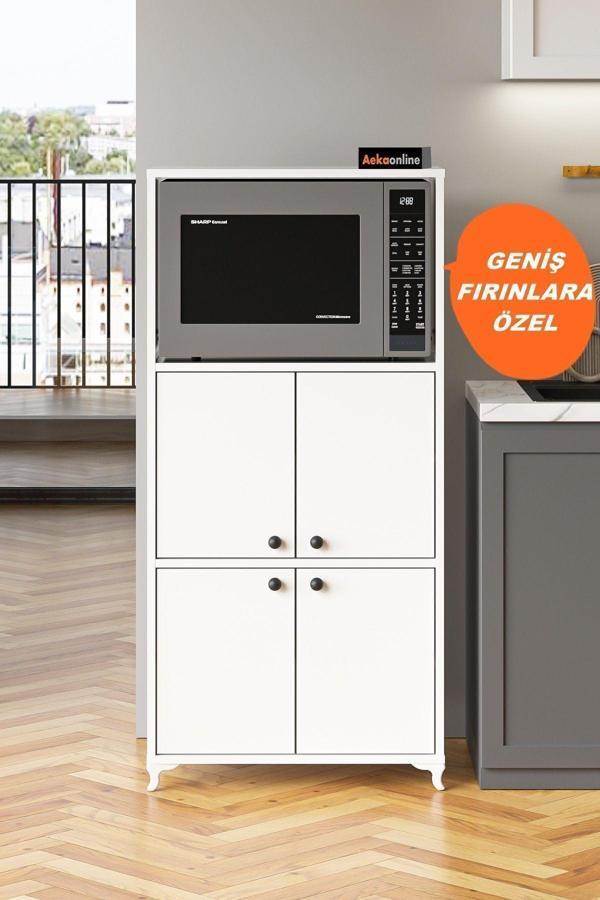 Aeka Ae-2065 Nergis Beyaz Çok Amaçlı Mutfak Dolabı&Banyo Dolabı, 4 Kapaklı, Mikrodalga Fırın Dolabı,Raflı - Image 1