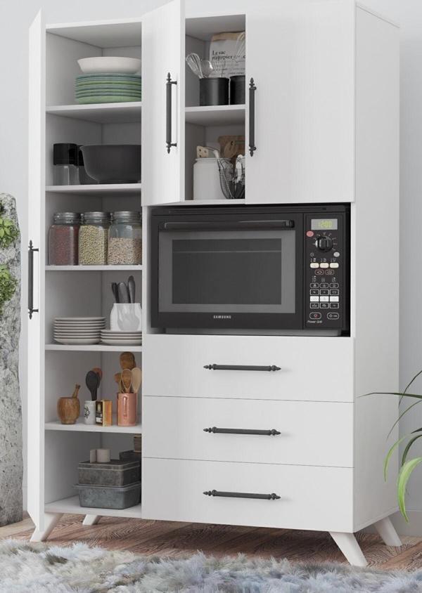 Aeka Ae-2074 Aras Beyaz Çok Amaçlı Mutfak Dolabı&Banyo Dolabı, Kiler, 3 Kapaklı, 3 Çekmeceli, Fırın Bölme - Image 1