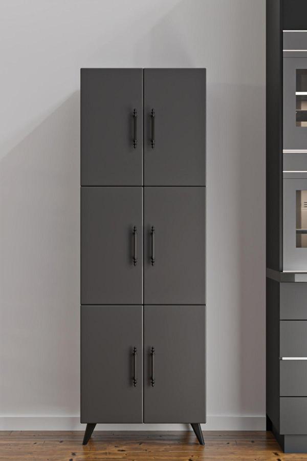 Aeka Ae-3010 Nehir Antrasit Gri Çok Amaçlı Mutfak Dolabı & Banyo Dolabı, Kiler Dolabı, 6 Kapaklı,6 Raflı - Image 1