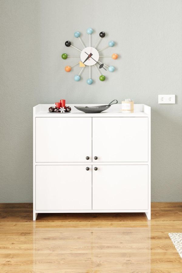 Aeka Ae-3060 Forum Beyaz 4 Kapaklı, 4 Raflı, Ayakkabılık, Çok Amaçlı Dolap, Kahve Köşesi, Balkon, Banyo, - Image 1