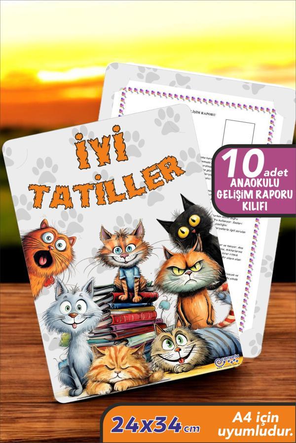 10 Adet Kedi Temalı A4 Anaokulu Karne Kılıfı Kabı Karne Süsleme 24x34 - Image 1