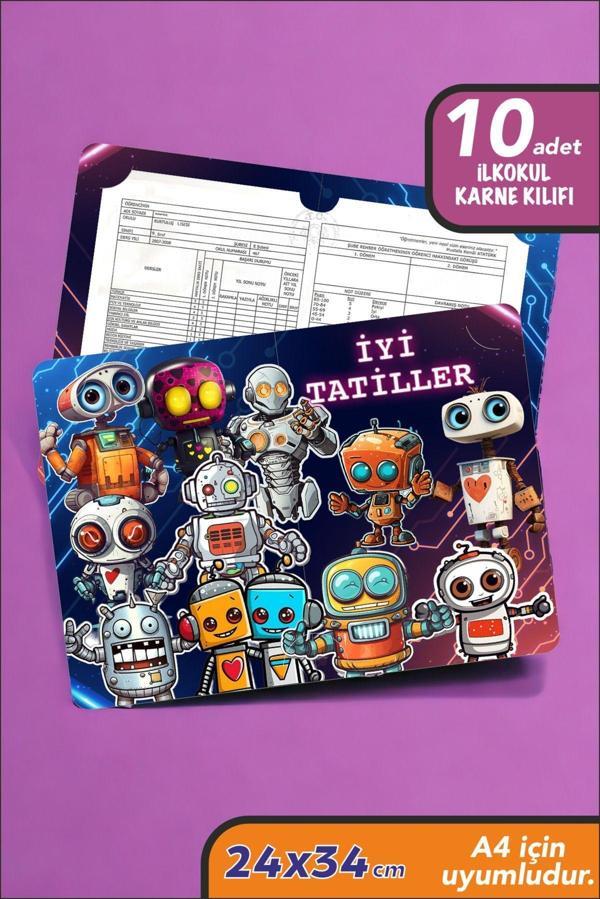 10 Adet Robotlar Temalı Ilkokul A4 Karne Kılıfı Karne Süsleme 24x34 - Image 1