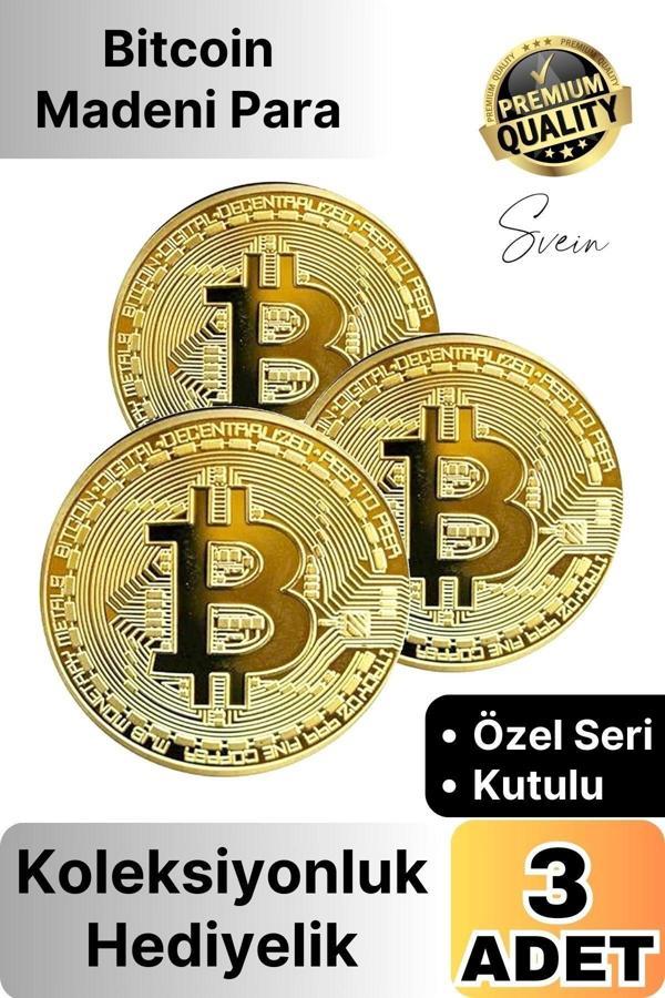 3 Adet Özel Seri Premium Bitcoin Madeni Para Kutulu Hediyelik Metal Hatıra Koleksiyon Kripto Coin - Image 1