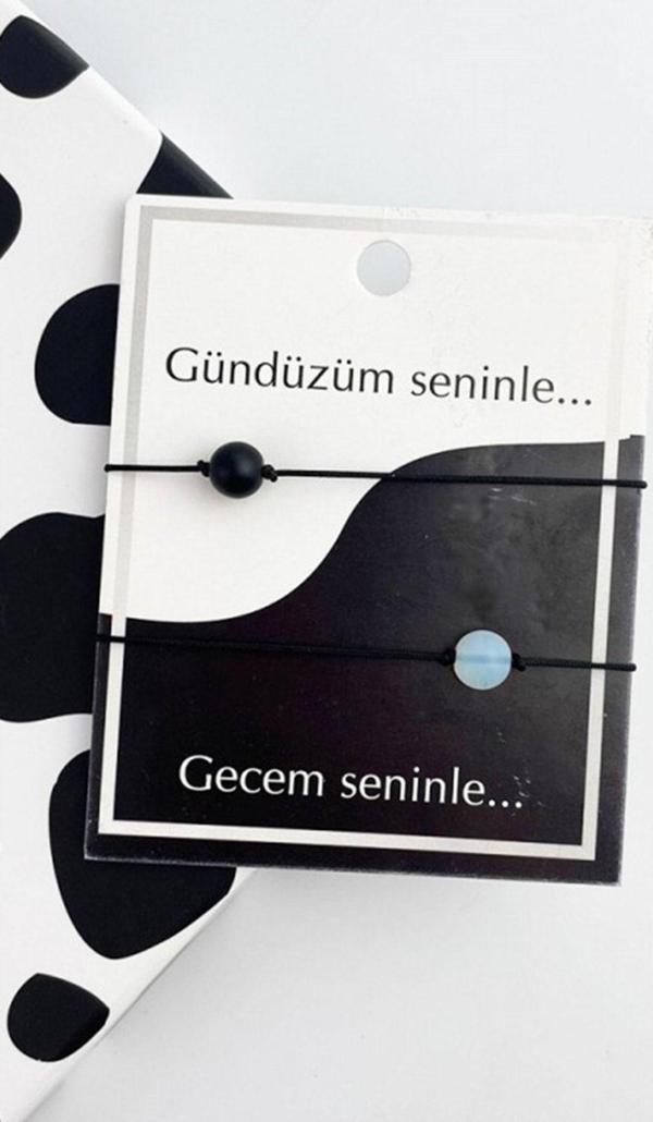 Gündüzüm Seninle Gecem Seninle Çift Bilekliği Aksesuar Şık Hediyelik Takı - Image 1