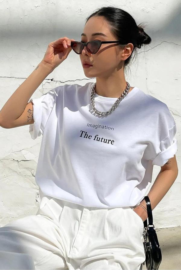Unisex The Future Baskılı Oversize T-shirt - Image 1