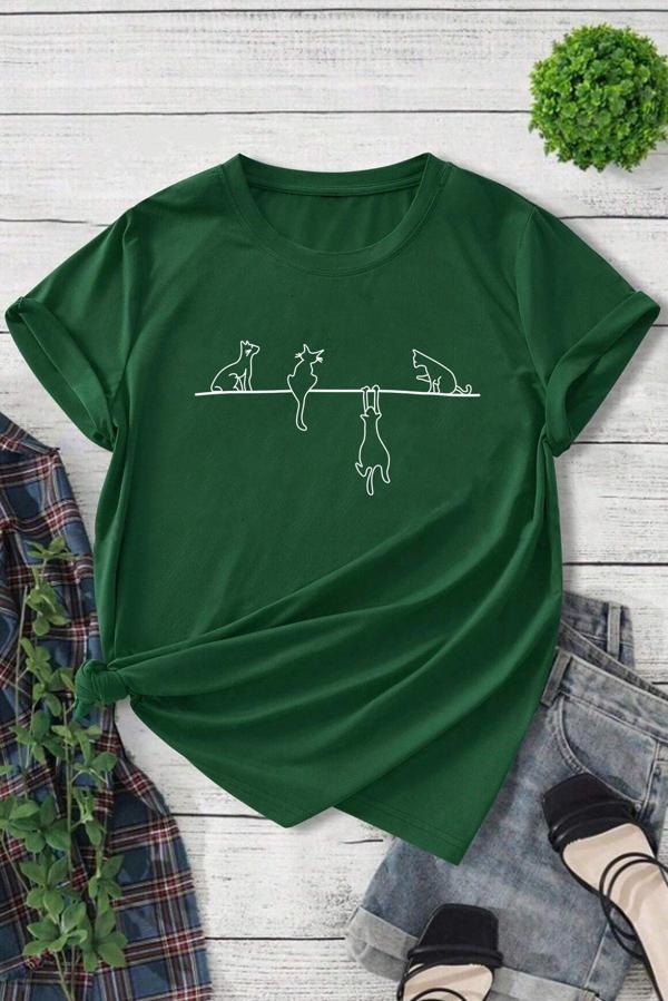 Unisex Kedi Baskılı Oversize Tshirt - Image 1