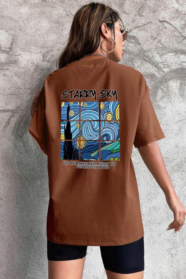 Starry Sky Baskılı Unisex Oversize Tshirt - Image 1