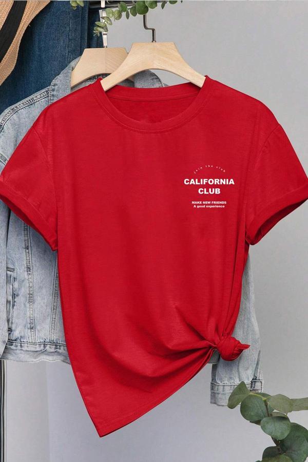 Unisex Lacivert Yaka Kol Detaylı California Club Baskılı Oversize T-shirt - Image 1