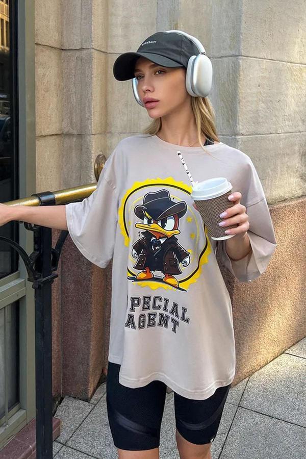 Unisex Special Agent Baskılı Oversize Tshirt - Image 1