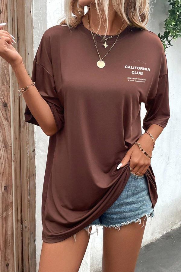 Unisex Lacivert Yaka Kol Detaylı California Club Baskılı Oversize T-shirt - Image 1