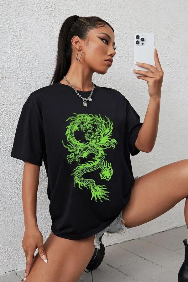 Unisex Chinese Dragon Baskılı T-shirt - Image 1