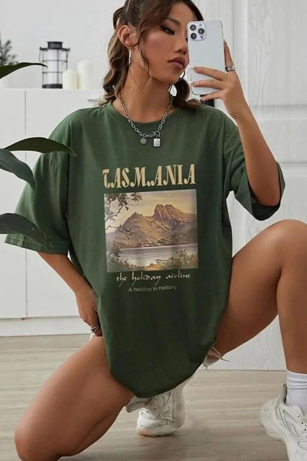 Unisex Tasmania Baskılı T-shirt - Image 1