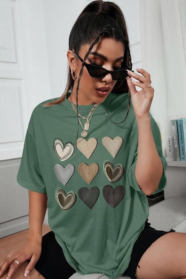 Unisex Kalp Baskılı T-shirt - Image 1