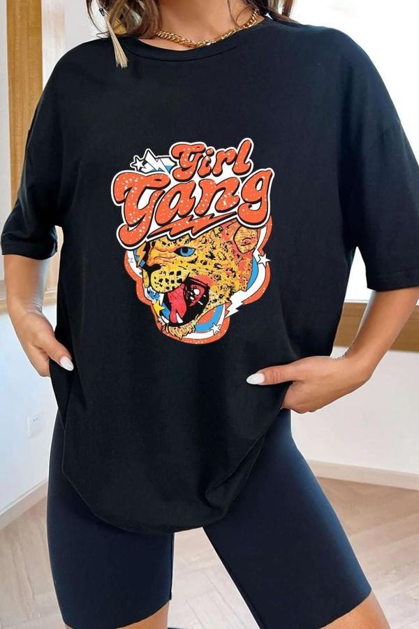 Unisex Girl Gang Baskılı T-shirt - Image 1