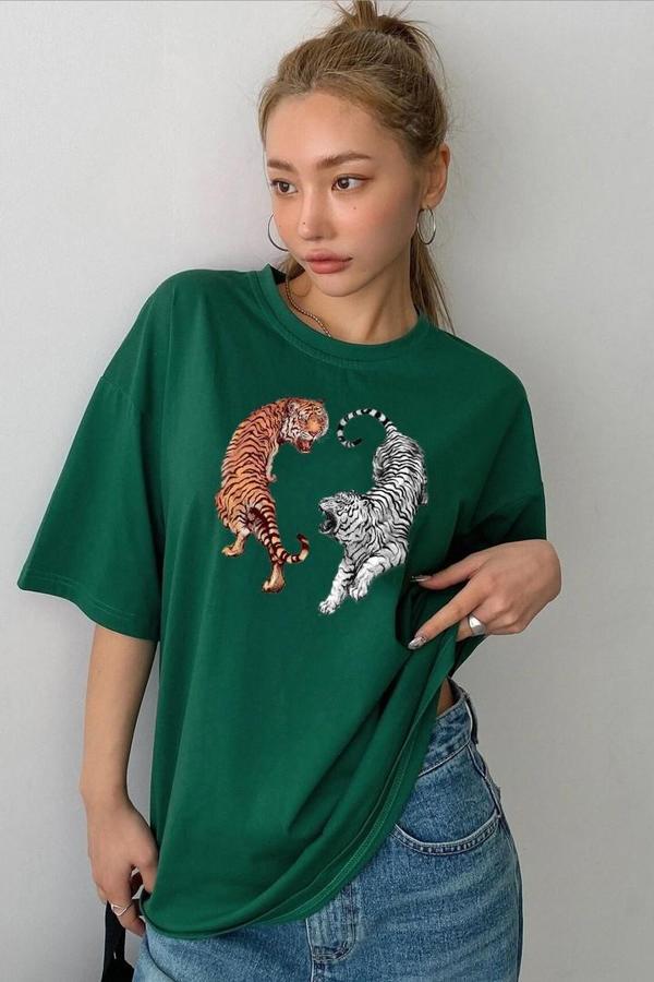 Unisex Tiger Baskılı T-shirt - Image 1