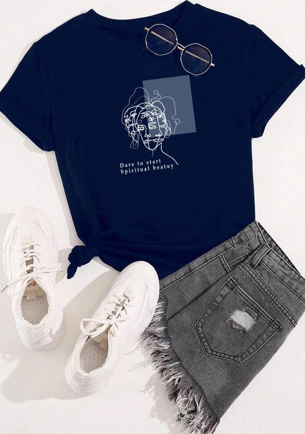 Unisex Minimal line drawing Baskılı T-shirt - Image 1