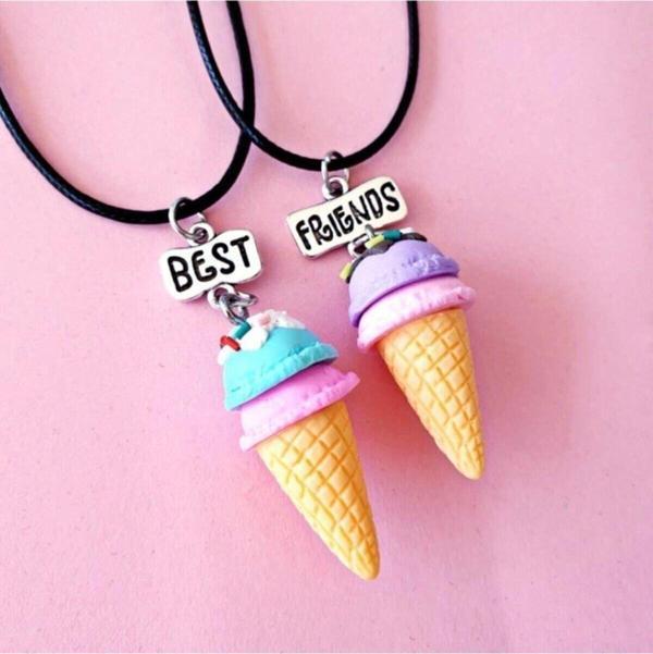 Külah Dondurma Best Friends Bff 2li Çift Suni Deri Ipli Kolye - Image 1