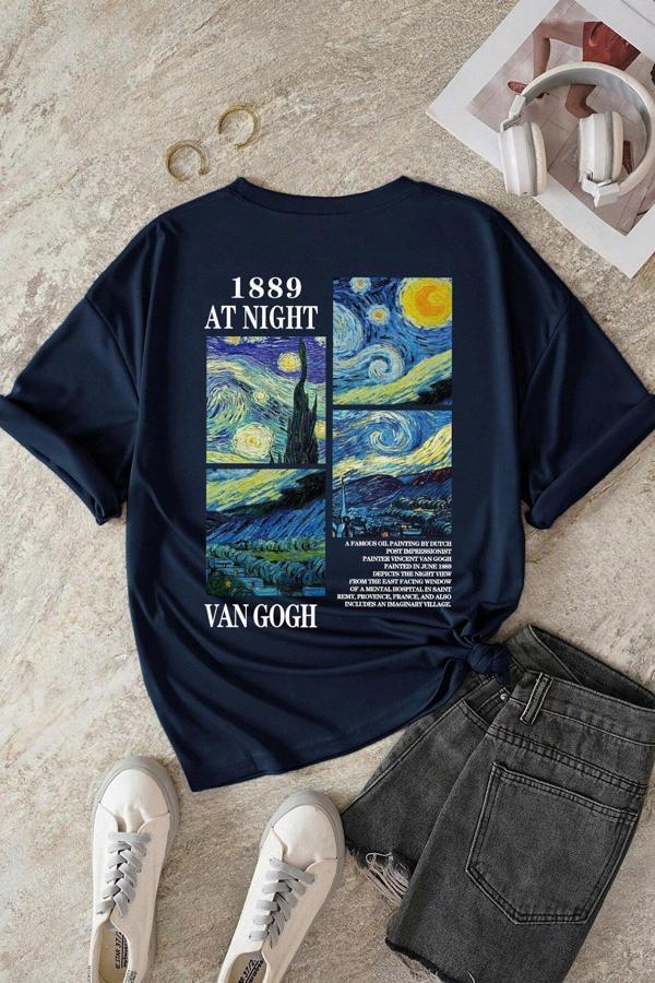Unisex Van Gogh Baskılı Oversize Tshirt - Image 1