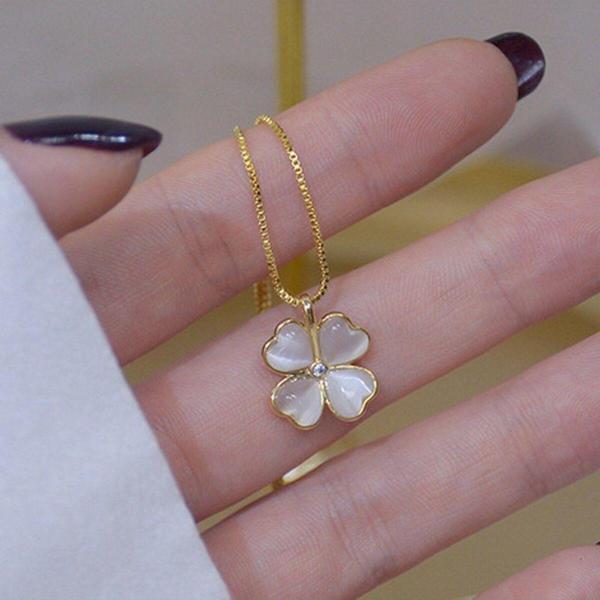 Gold Yonca Kolye Paslanmaz Çelik Şık Hediyelik Aksesuar Takı Moda - Image 1
