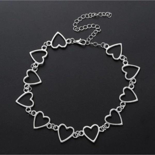 Gri Kalp Metal 35 Cm Zincirli Choker Hediyelik Kadın Kolye Takı - Image 1