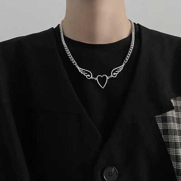 Harajuku Fashion Melek Kanatlı Kalp Kolye Choker Hediyelik Şık Aksesuar - Image 1