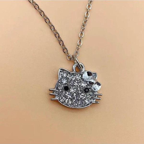 Hello Kitty Face Taşlı Kolye Hediyelik Akseusar Şık Takı Kadın Moda - Image 1