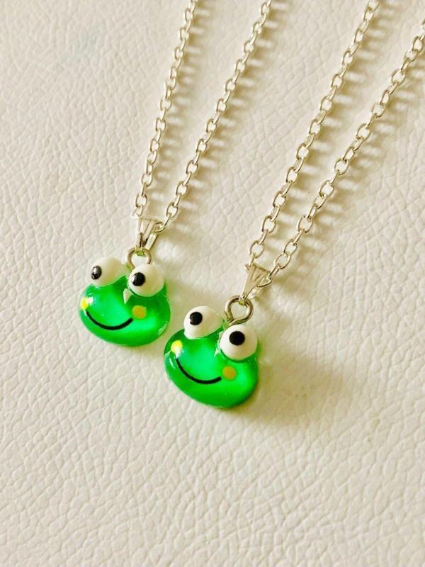 Sevimli  Kurbağa Frog  2’li Kolye BF Arkadaşlık Kolyesi Aksesuar Şık - Image 1